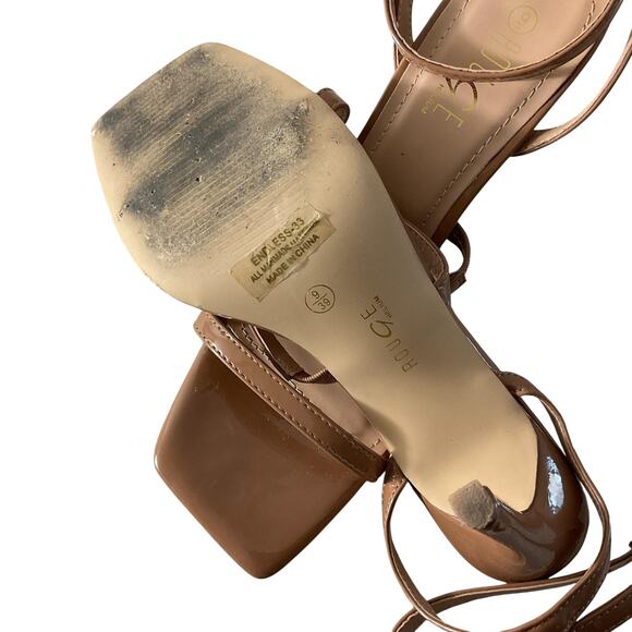 Rouge Helium Shoes Womens Size 9 Brown Strappy Patent Square Toe Heels Sandals - Picture 6 of 7